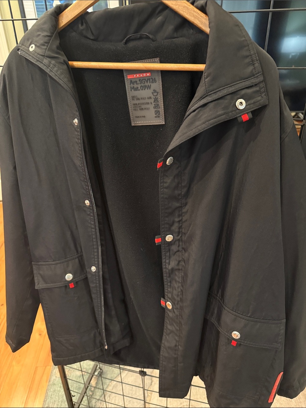 Prada Black Patch Label with Red Logo Accent Jacket